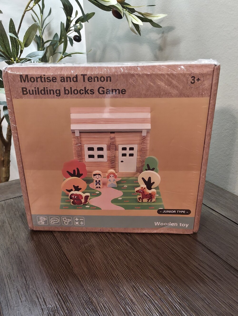 Mortise and Tenon Wooden Building Blocks Game - Brown & Green